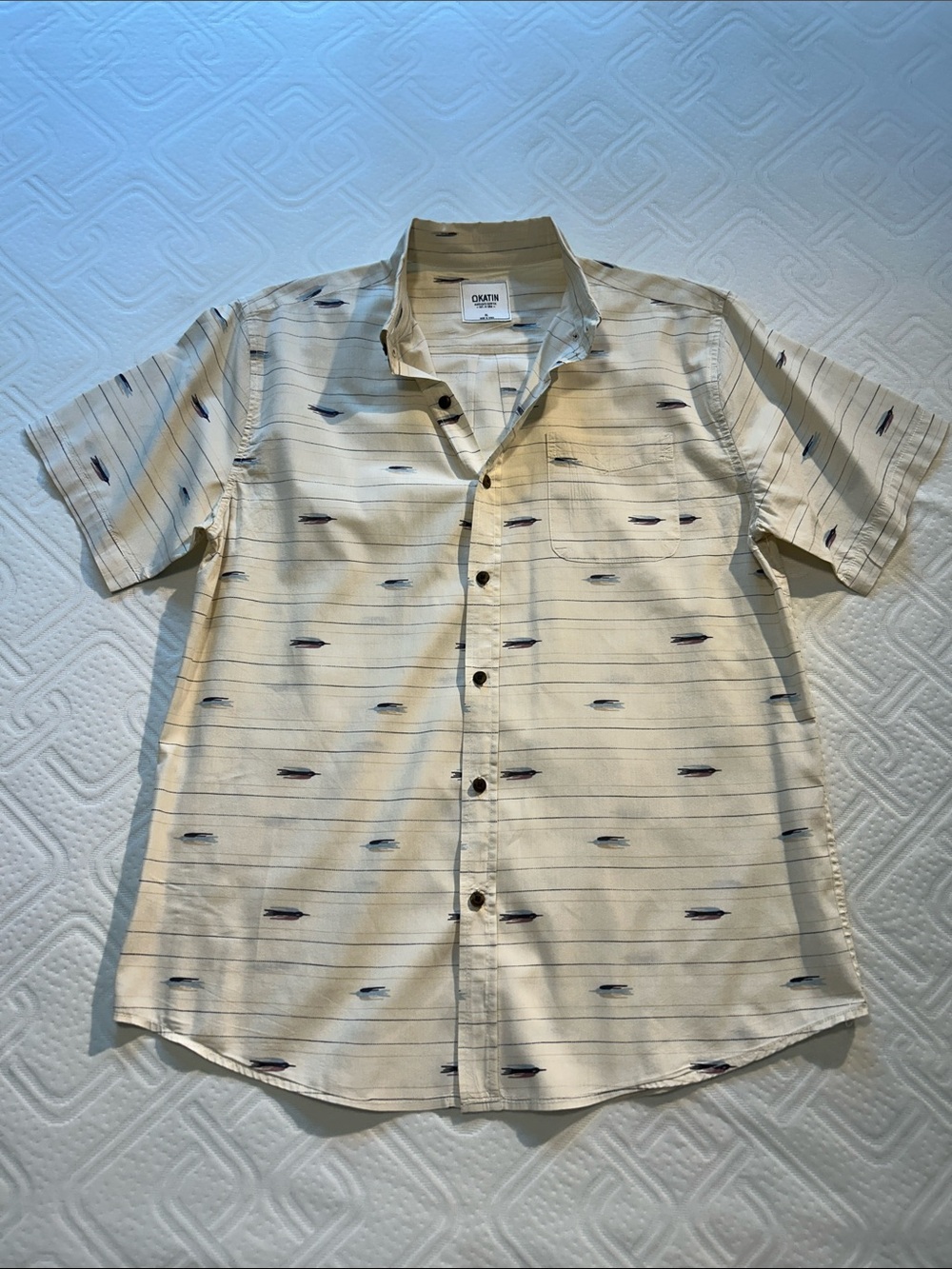 Katin Cream Short-Sleeve Button-Down with Navy Dash Detail XL